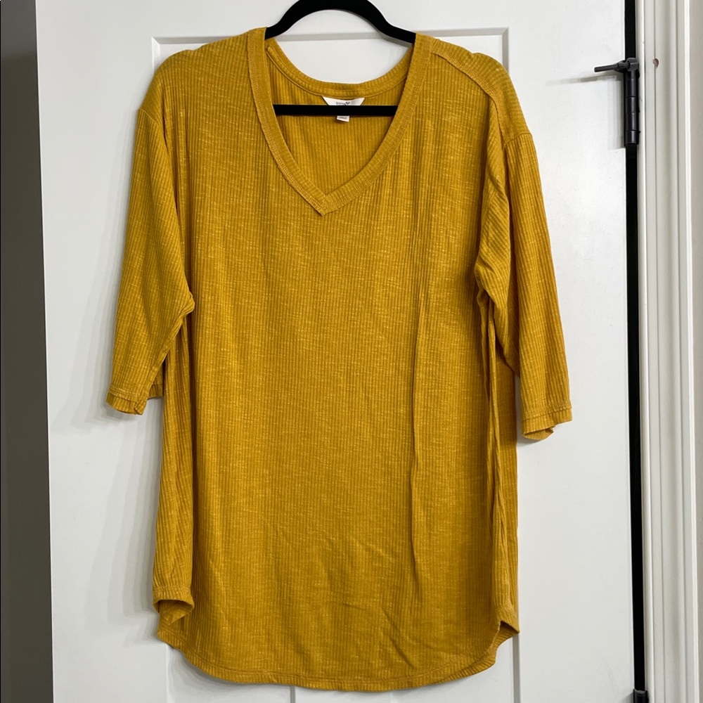 Terra & Sky Golden Knit V-Neck Top